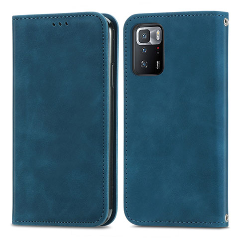 Funda de Cuero Cartera con Soporte Carcasa S04D para Xiaomi Redmi Note 10 Pro 5G Azul