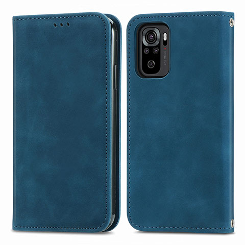 Funda de Cuero Cartera con Soporte Carcasa S04D para Xiaomi Redmi Note 10S 4G Azul