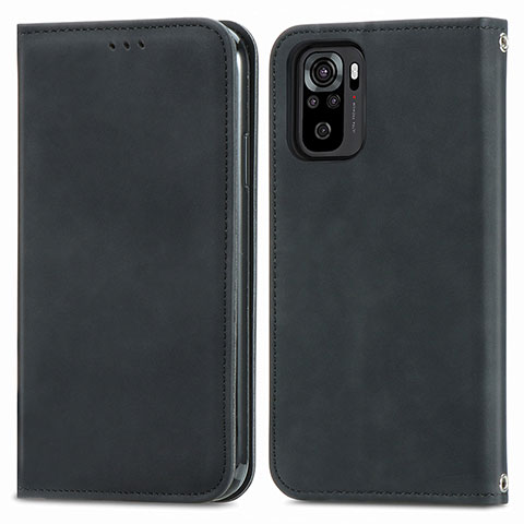 Funda de Cuero Cartera con Soporte Carcasa S04D para Xiaomi Redmi Note 10S 4G Negro