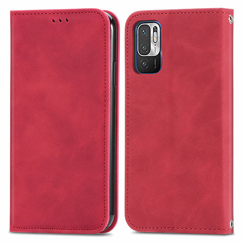 Funda de Cuero Cartera con Soporte Carcasa S04D para Xiaomi Redmi Note 10T 5G Rojo