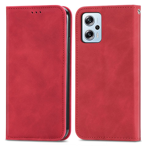 Funda de Cuero Cartera con Soporte Carcasa S04D para Xiaomi Redmi Note 11T Pro 5G Rojo