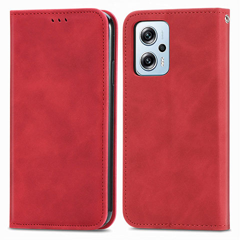 Funda de Cuero Cartera con Soporte Carcasa S04D para Xiaomi Redmi Note 11T Pro+ Plus 5G Rojo