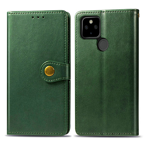 Funda de Cuero Cartera con Soporte Carcasa S05D para Google Pixel 5 Verde