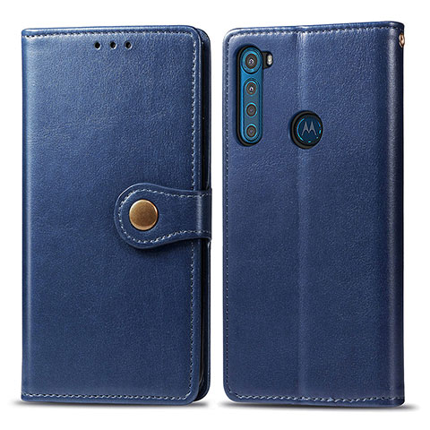 Funda de Cuero Cartera con Soporte Carcasa S05D para Motorola Moto One Fusion Plus Azul