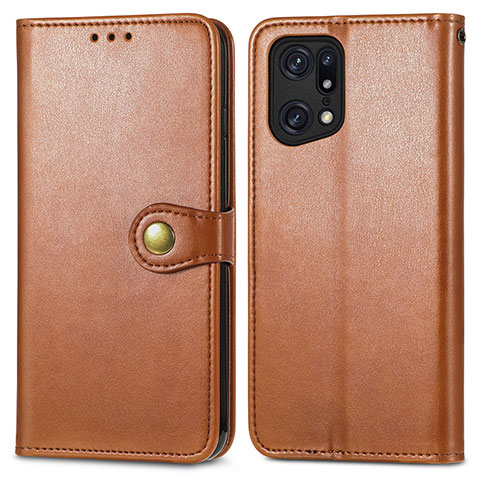 Funda de Cuero Cartera con Soporte Carcasa S05D para Oppo Find X5 5G Marron