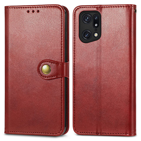 Funda de Cuero Cartera con Soporte Carcasa S05D para Oppo Find X5 5G Rojo