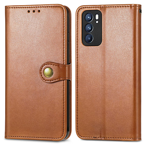 Funda de Cuero Cartera con Soporte Carcasa S05D para Oppo Reno6 5G Marron