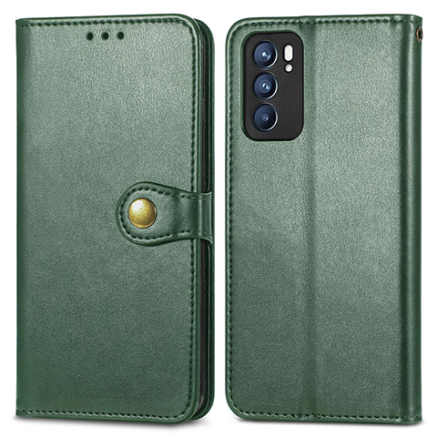 Funda de Cuero Cartera con Soporte Carcasa S05D para Oppo Reno6 5G Verde