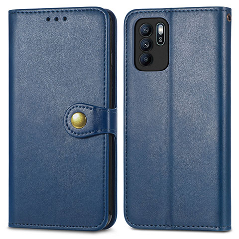 Funda de Cuero Cartera con Soporte Carcasa S05D para Oppo Reno6 Z 5G Azul