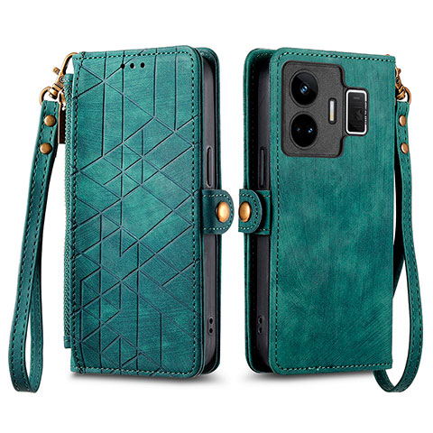 Funda de Cuero Cartera con Soporte Carcasa S05D para Realme GT Neo5 240W 5G Verde