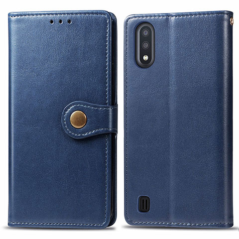 Funda de Cuero Cartera con Soporte Carcasa S05D para Samsung Galaxy A01 SM-A015 Azul