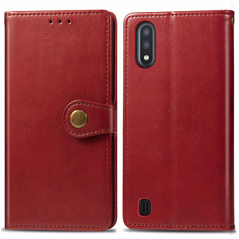 Funda de Cuero Cartera con Soporte Carcasa S05D para Samsung Galaxy A01 SM-A015 Rojo