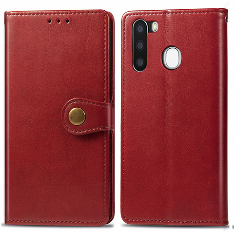 Funda de Cuero Cartera con Soporte Carcasa S05D para Samsung Galaxy A21 European Rojo