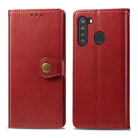 Funda de Cuero Cartera con Soporte Carcasa S05D para Samsung Galaxy A21 Rojo