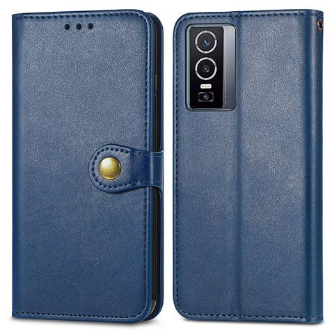 Funda de Cuero Cartera con Soporte Carcasa S05D para Vivo Y76 5G Azul