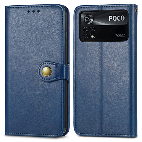 Funda de Cuero Cartera con Soporte Carcasa S05D para Xiaomi Poco X4 Pro 5G Azul