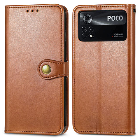 Funda de Cuero Cartera con Soporte Carcasa S05D para Xiaomi Poco X4 Pro 5G Marron