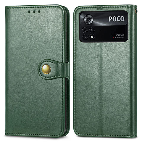 Funda de Cuero Cartera con Soporte Carcasa S05D para Xiaomi Poco X4 Pro 5G Verde