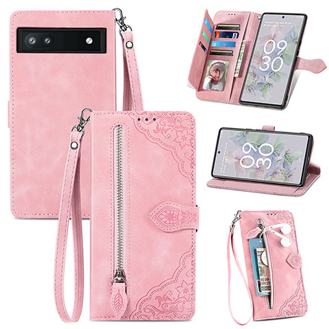 Funda de Cuero Cartera con Soporte Carcasa S06D para Google Pixel 6a 5G Rosa