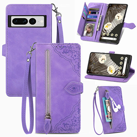 Funda de Cuero Cartera con Soporte Carcasa S06D para Google Pixel 7 Pro 5G Morado