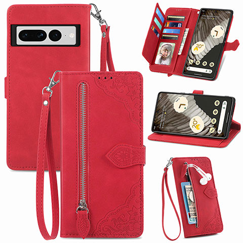 Funda de Cuero Cartera con Soporte Carcasa S06D para Google Pixel 7 Pro 5G Rojo