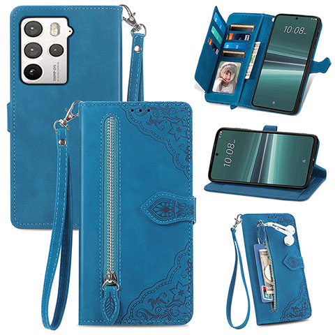 Funda de Cuero Cartera con Soporte Carcasa S06D para HTC U23 5G Azul