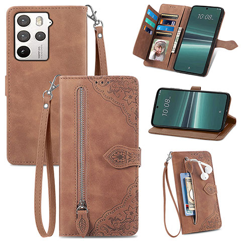 Funda de Cuero Cartera con Soporte Carcasa S06D para HTC U23 5G Marron