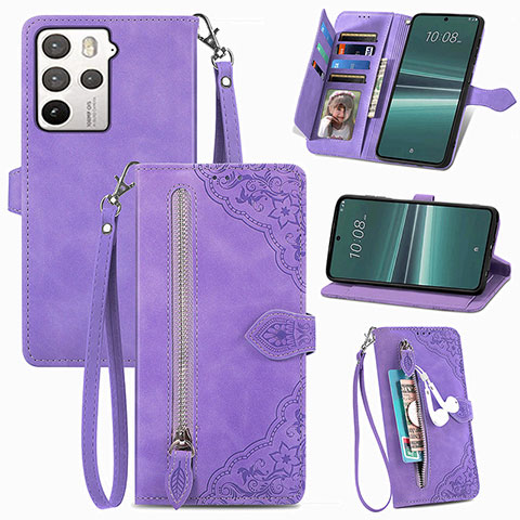 Funda de Cuero Cartera con Soporte Carcasa S06D para HTC U23 Pro 5G Morado