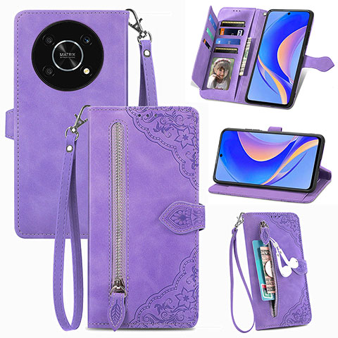 Funda de Cuero Cartera con Soporte Carcasa S06D para Huawei Enjoy 50 Pro Morado