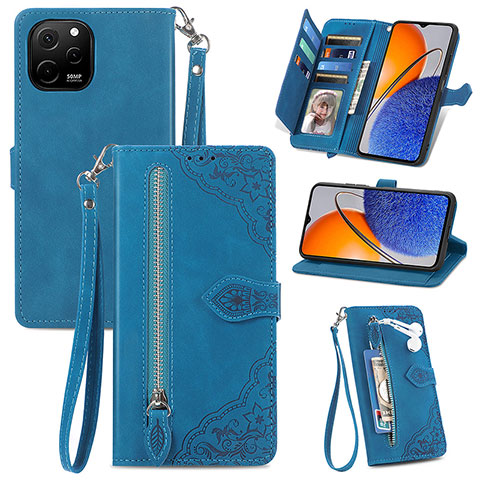 Funda de Cuero Cartera con Soporte Carcasa S06D para Huawei Enjoy 50z Azul