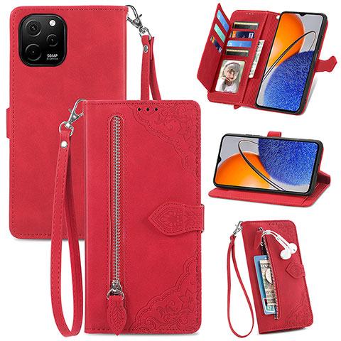 Funda de Cuero Cartera con Soporte Carcasa S06D para Huawei Enjoy 50z Rojo