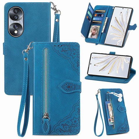 Funda de Cuero Cartera con Soporte Carcasa S06D para Huawei Honor 70 5G Azul