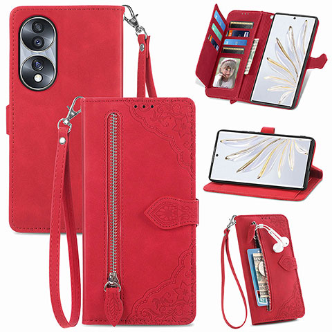 Funda de Cuero Cartera con Soporte Carcasa S06D para Huawei Honor 70 5G Rojo