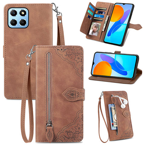 Funda de Cuero Cartera con Soporte Carcasa S06D para Huawei Honor 70 Lite 5G Marron