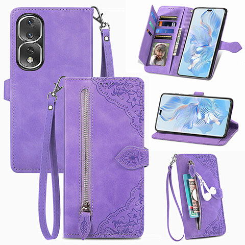 Funda de Cuero Cartera con Soporte Carcasa S06D para Huawei Honor 80 Pro Flat 5G Morado