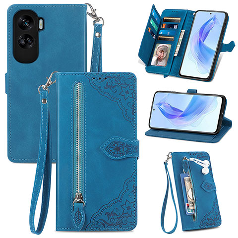 Funda de Cuero Cartera con Soporte Carcasa S06D para Huawei Honor 90 Lite 5G Azul