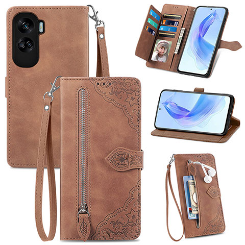 Funda de Cuero Cartera con Soporte Carcasa S06D para Huawei Honor 90 Lite 5G Marron