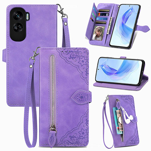 Funda de Cuero Cartera con Soporte Carcasa S06D para Huawei Honor 90 Lite 5G Morado