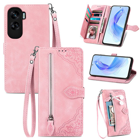 Funda de Cuero Cartera con Soporte Carcasa S06D para Huawei Honor 90 Lite 5G Rosa