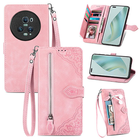 Funda de Cuero Cartera con Soporte Carcasa S06D para Huawei Honor Magic5 Pro 5G Rosa