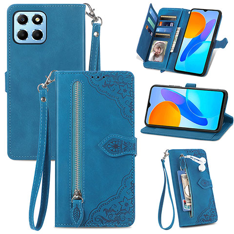 Funda de Cuero Cartera con Soporte Carcasa S06D para Huawei Honor X6 5G Azul