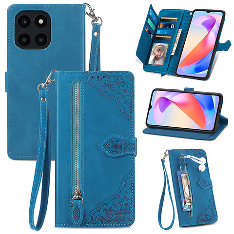 Funda de Cuero Cartera con Soporte Carcasa S06D para Huawei Honor X6a Azul