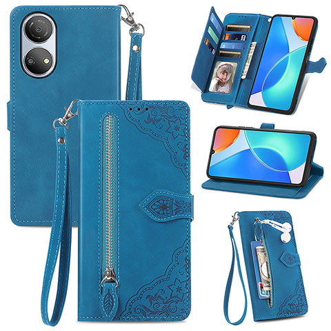 Funda de Cuero Cartera con Soporte Carcasa S06D para Huawei Honor X7 Azul