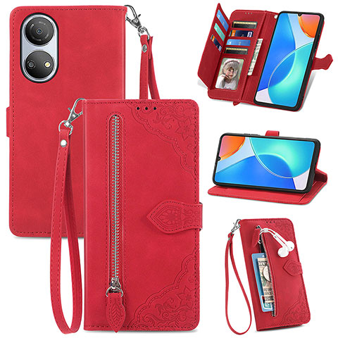 Funda de Cuero Cartera con Soporte Carcasa S06D para Huawei Honor X7 Rojo