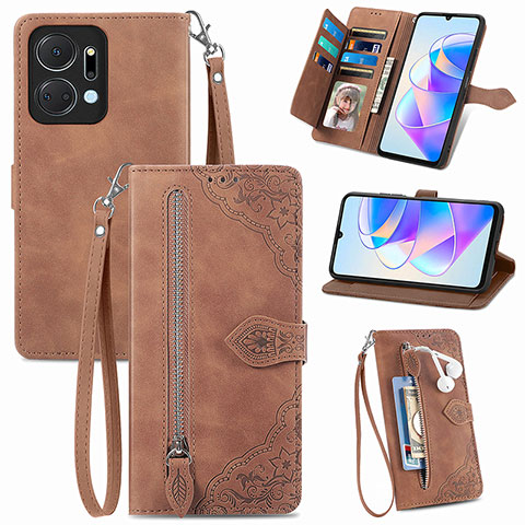 Funda de Cuero Cartera con Soporte Carcasa S06D para Huawei Honor X7a Marron