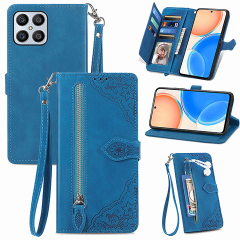 Funda de Cuero Cartera con Soporte Carcasa S06D para Huawei Honor X8 4G Azul