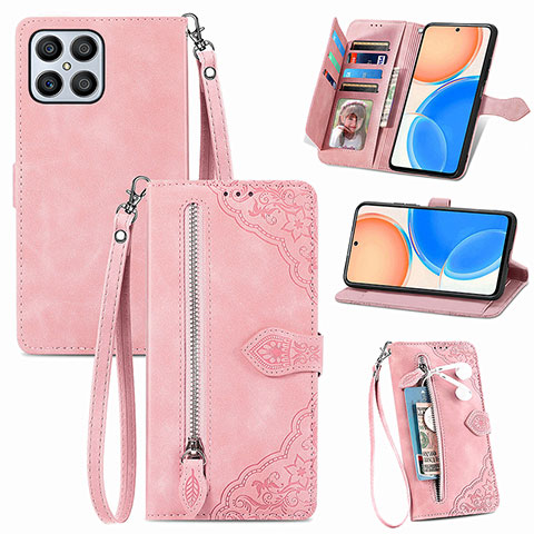 Funda de Cuero Cartera con Soporte Carcasa S06D para Huawei Honor X8 4G Rosa