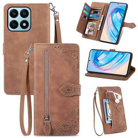 Funda de Cuero Cartera con Soporte Carcasa S06D para Huawei Honor X8a 4G Marron