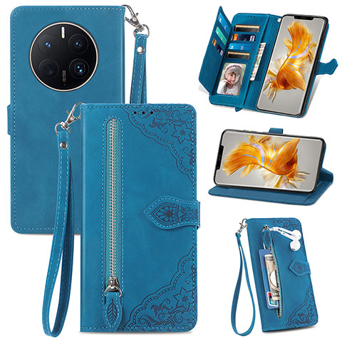 Funda de Cuero Cartera con Soporte Carcasa S06D para Huawei Mate 50 Pro Azul