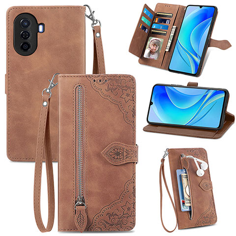 Funda de Cuero Cartera con Soporte Carcasa S06D para Huawei Nova Y70 Marron